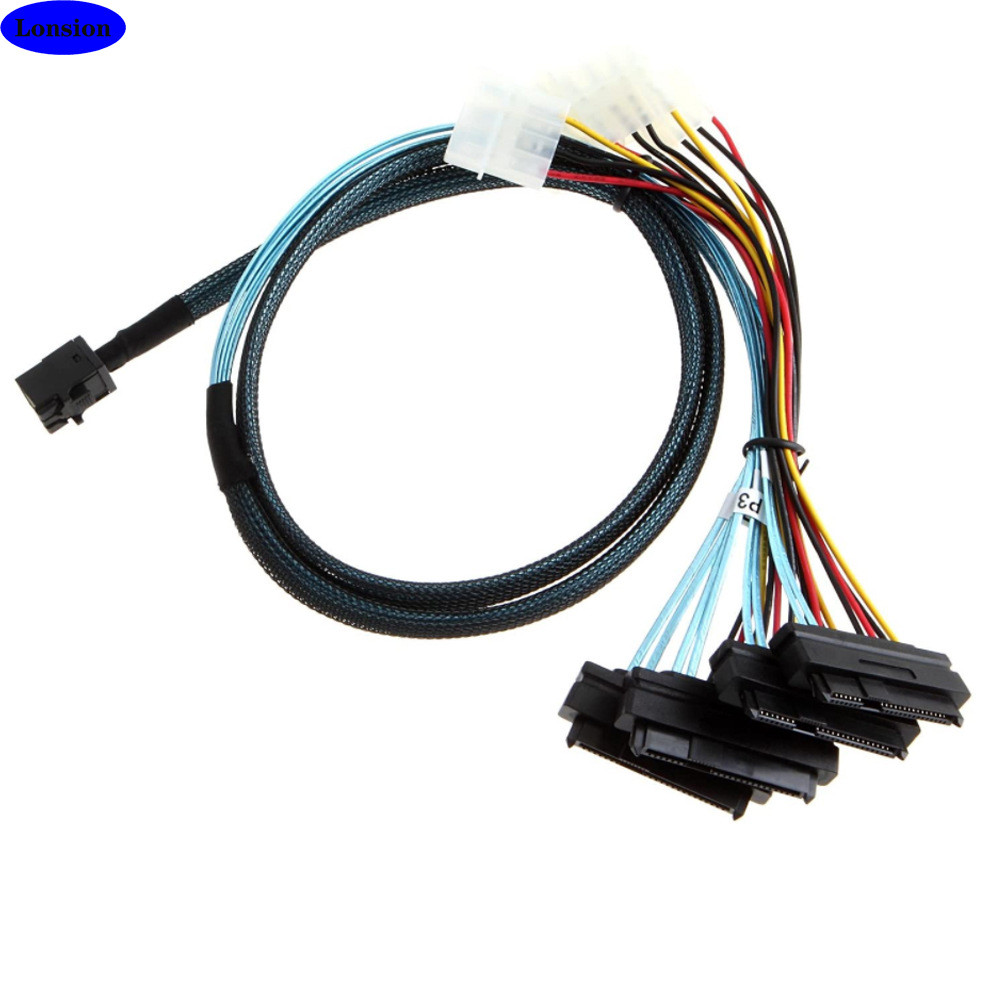 MINI SAS HD SFF-8643转4X SAS SFF-8482带POWER服务器高速连接线