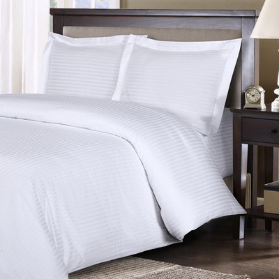 热销客房酒店布草80支全棉缎条四件套宾馆白色床上用品bedsheets