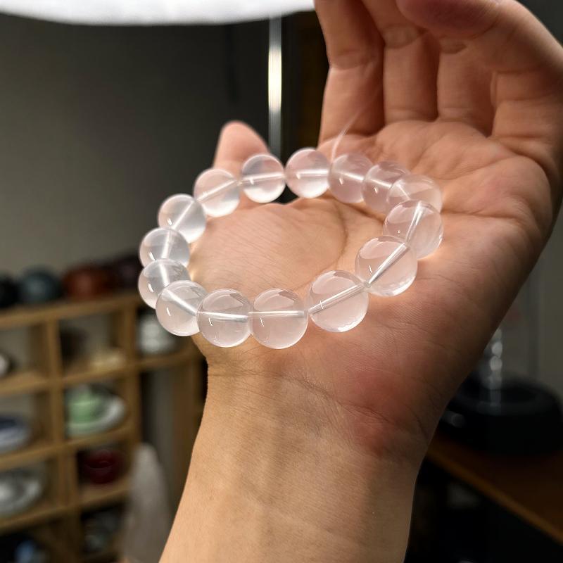 马岛冰透全净体奶白晶乳白冰晶白水晶手链手链女款单圈奶油体