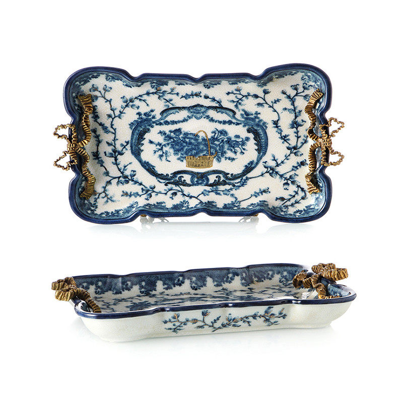 欧式长方形青花瓷果盘摆件陶瓷配铜家居饰品客厅收纳盘托盘摆件,家居饰品,果盘/果篓,淘宝优惠券,粉丝福利购,淘宝优惠卷
