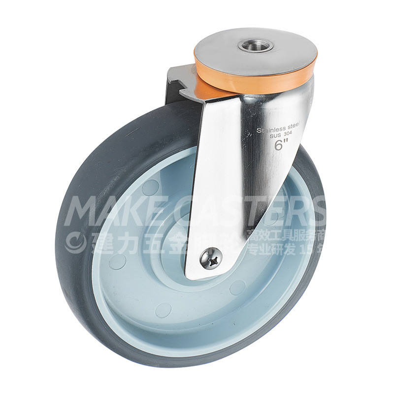 tpr滑轮不锈钢304l脚轮3/4/5寸轮子家具手推车灰色静音万向轮橡胶