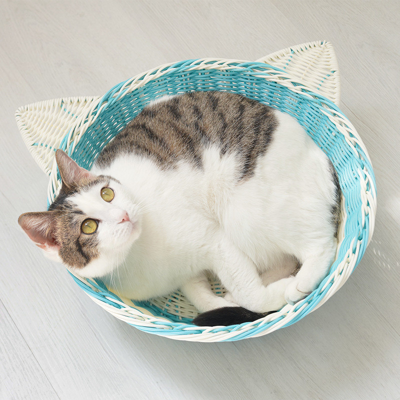 网红藤编猫窝宠物窝四季通用半封闭猫床可水洗夏季凉窝狗窝可代发