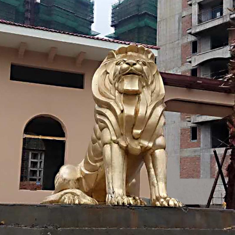 景观雕塑黄铜狮子动物雕塑手工锻造售楼处主景雕塑青铜立体