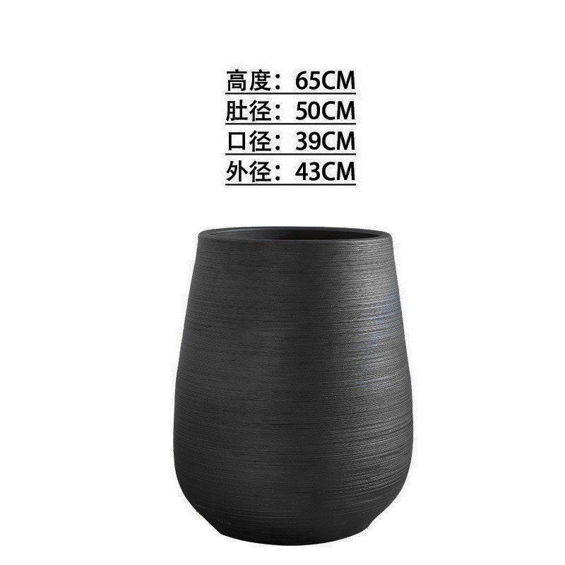 景德镇装饰摆件欧式花盆简约创意落地客厅酒店绿植北大号黑色花瓶