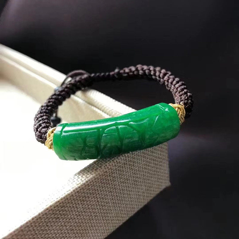翡翠雕花干青翠质玉手镯手链女款手工编织玉石镯子手串礼物包邮