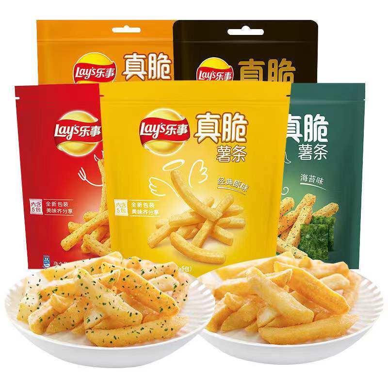 新货乐事真脆薯条90g*5袋装原味海苔味番茄味膨化食品休闲小吃零