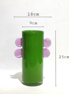 现代轻奢中古风玻璃花瓶样板房软装饰品摆件桌面插花工艺品摆件