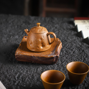 复古陶瓷球孔过滤粗陶泡茶器 酱釉老岩泥手工壶茶壶泡茶家用中式