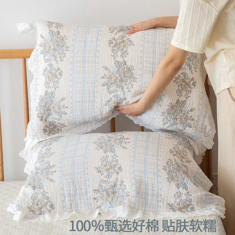 花边枕巾纯棉纱布ins全棉防头油枕头巾吸汗透气轻奢高级感棉纱
