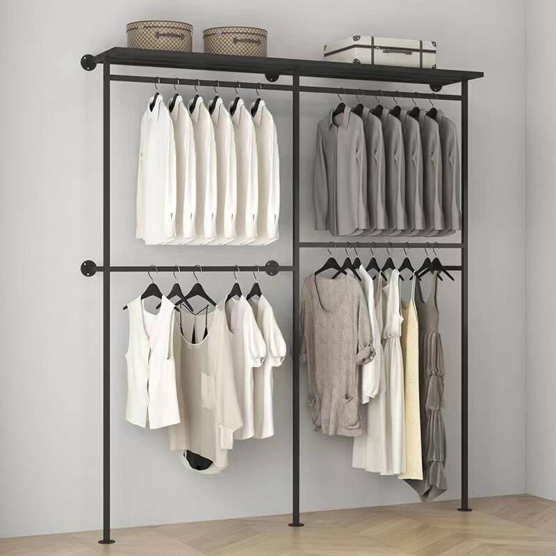 墙上金属衣柜壁挂式衣服展示架子家用卧室衣帽间双层货架定制组装