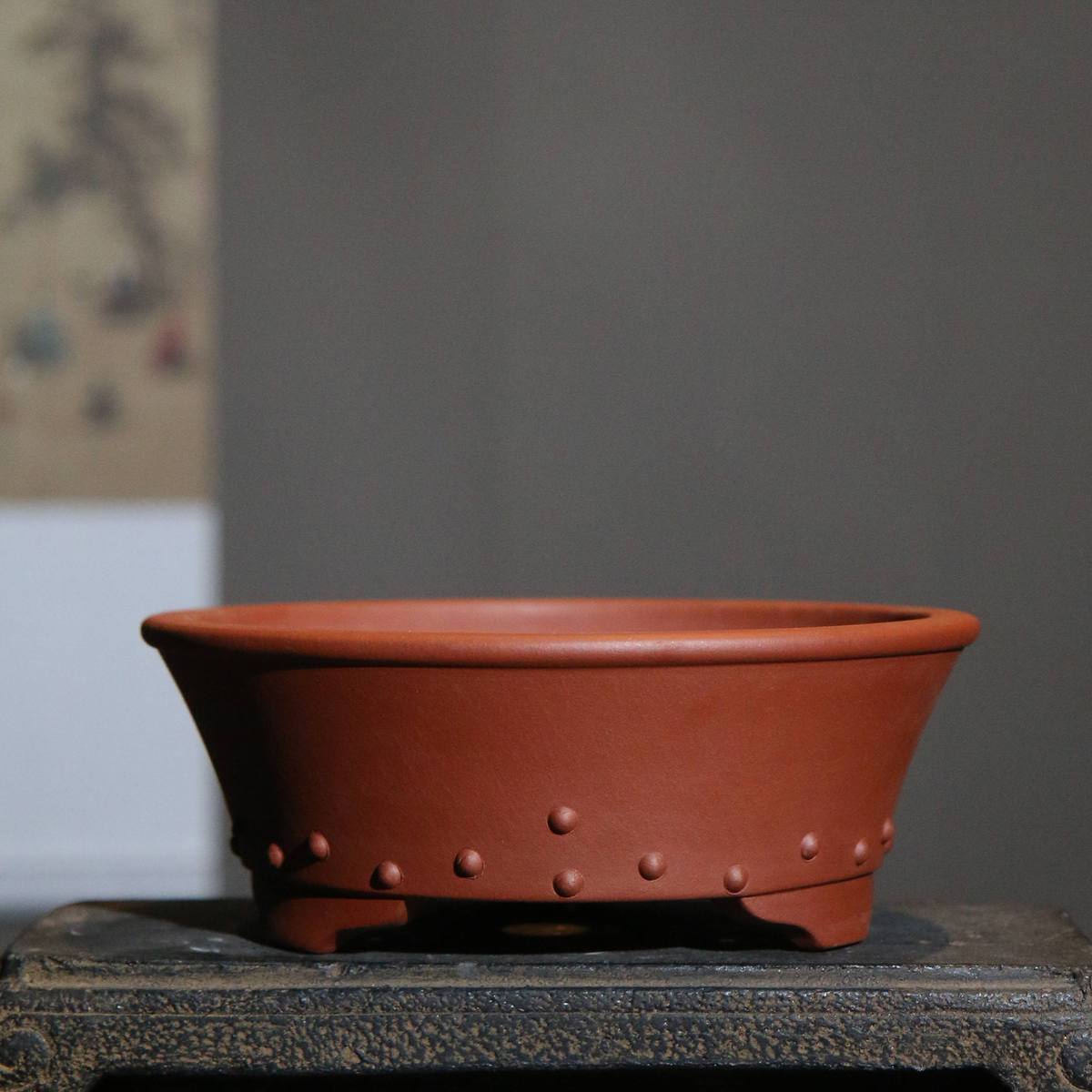 紫砂花盆圆形新品丁鼓点精工圆碗盆觅陶乡鼓原矿泥料盆景盆