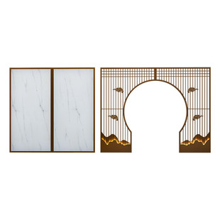 新中式烧烤店餐厅包间屏风隔断饭店卡座格栅火锅月洞门雅间围栏墙