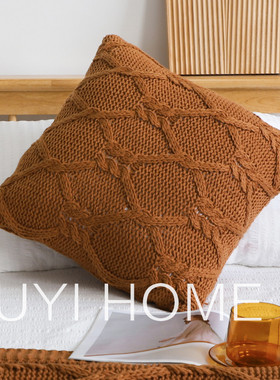 ce2q美式复古秋冬加厚粗毛线棒针毯编织流苏床尾毯民宿沙发毯抱枕