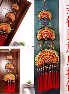 民族风刺绣挂件客厅红孔雀挂画装饰墙上春节喜庆家居墙壁壁挂