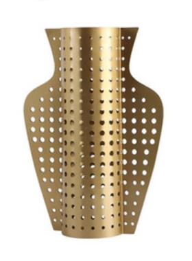 现代简约金属样板房扁形花器花插摆件镂空售楼处书房客厅装饰