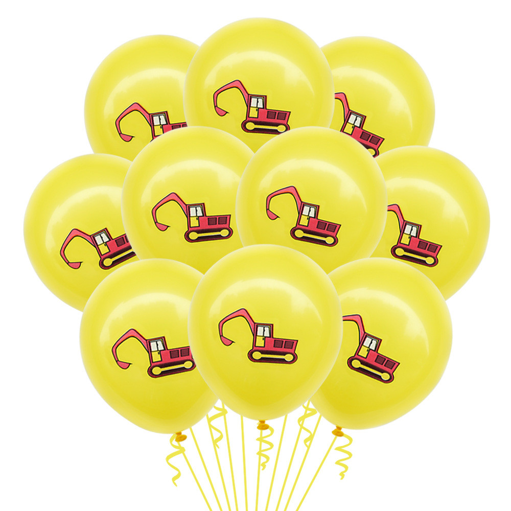 工程车主题挖机气球12寸儿童生日装饰用品乳胶乳胶工程车气球ht