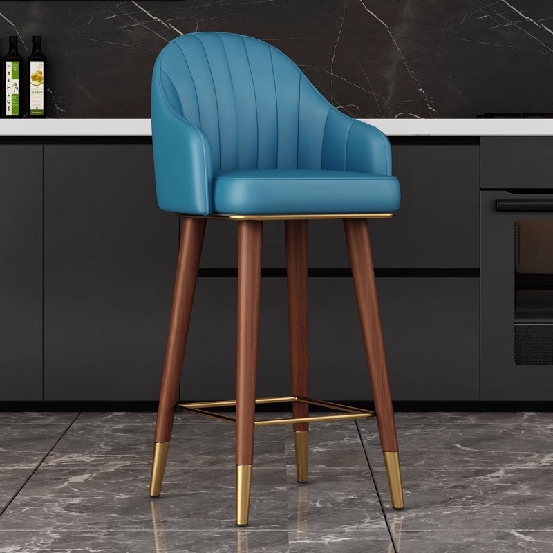 家用吧台椅新中式高脚凳子前台收银靠背椅酒吧椅子65/75cm铁艺椅