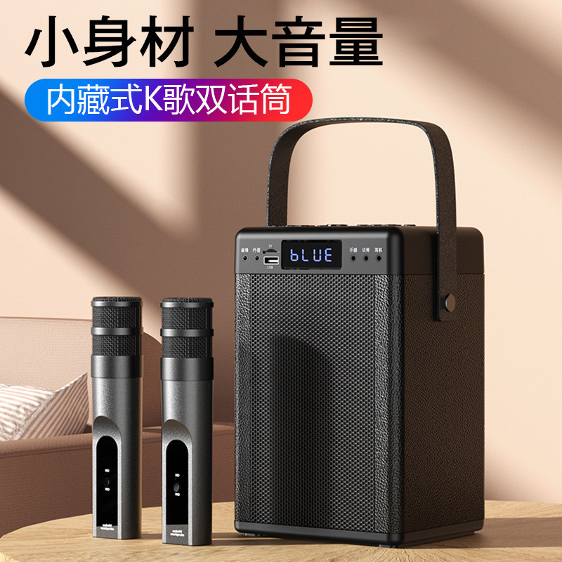 家用户外便携式音响麦克风唱歌直播蓝牙音箱功放声卡一体机低音炮