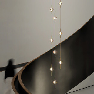 意式 楼三跑双折旋转楼梯中空吊灯 全铜极简窄楼梯吊灯挑高公寓复式