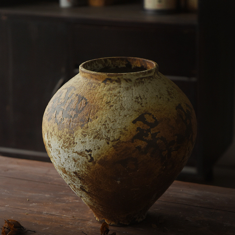 风寂侘陶瓷花盆陶罐禅意瓶子可水培手工陶艺粗陶花器干花插花摆件