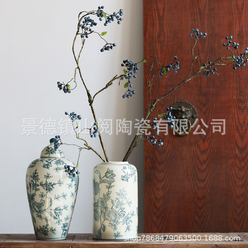 热销陶瓷瓶复古装饰青花瓷花瓶客厅电视柜水培插花新中式罐摆件