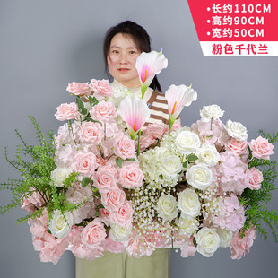 特惠婚庆仿真花森系千代兰地排花舞台布置路引花白绿色角花婚礼堂