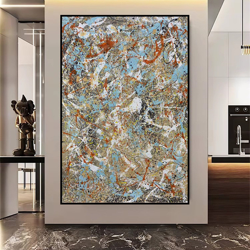 纯手绘油画波洛克玄关大幅装饰画立体抽象艺术画餐厅走廊过道壁画图片