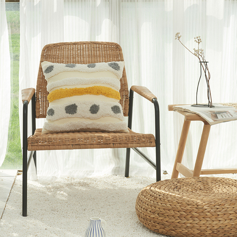 流苏北欧风坐椅靠枕棉质簇绒定制吊穗抱枕套手工刺绣沙发靠垫套