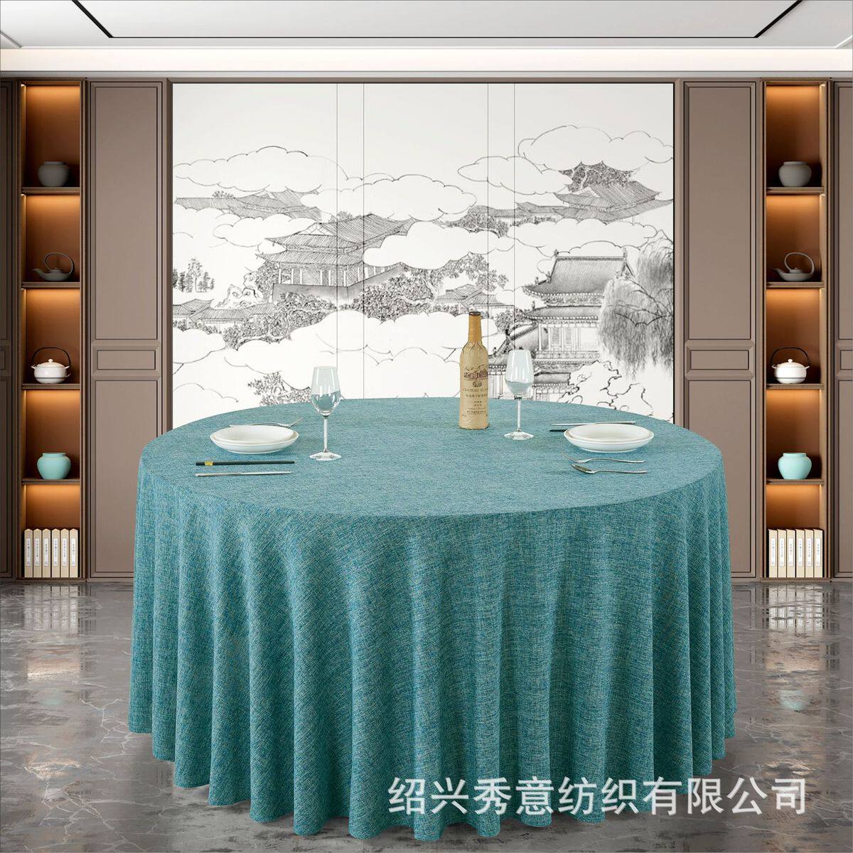 高端简约餐厅饭店纯色富贵厂家圆桌布宴会台布酒店麻棉麻批发
