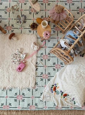 Seven Fives浅花鸢地毯客厅清新卧室加厚床边毯奶油风儿童毛绒垫