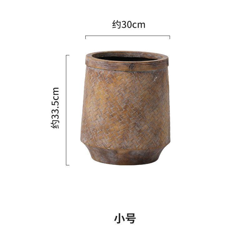 竹编篮子造型有底镁泥花盆特大号孔家居户外仿真花南天竹尤加利树