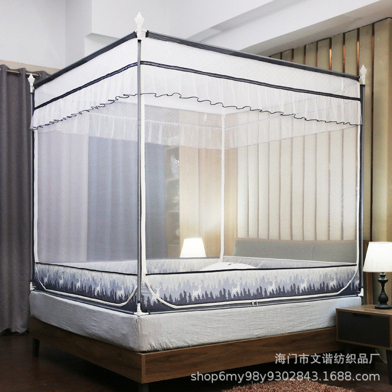 厂家直销外穿杆床笠式坐床加密三开u型门加高式蚊帐家用单人双人