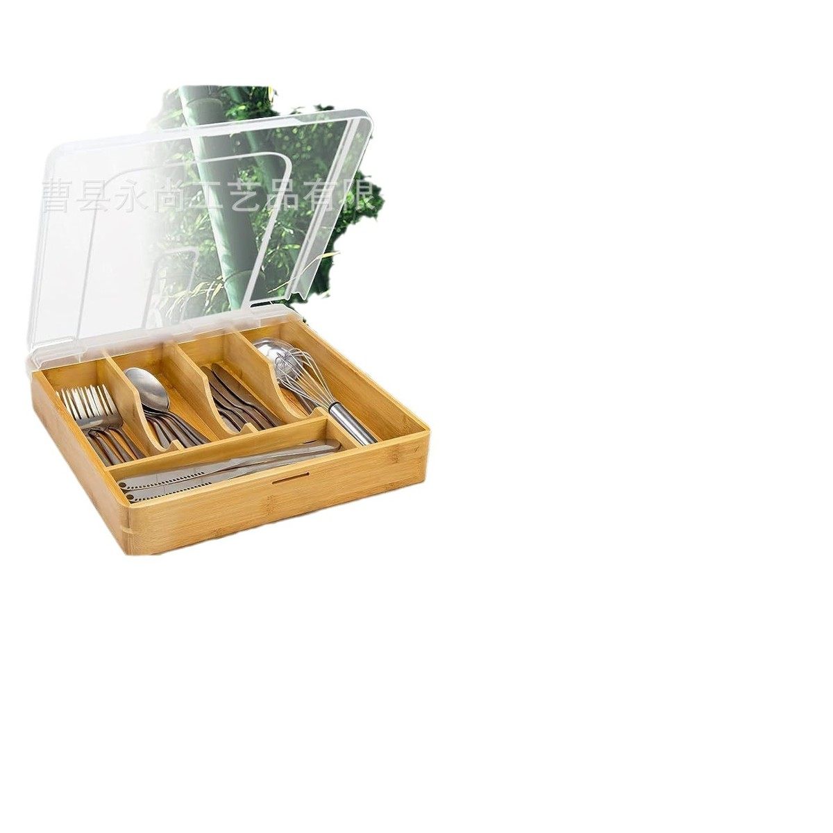 竹制厨房餐具收纳盒盒塑料盖刀叉筷子整理盒木质橱柜餐具分格带,收纳整理,桌面收纳盒,淘宝优惠券,粉丝福利购,淘宝优惠卷