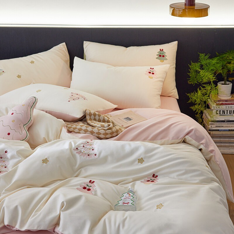秋冬100支加厚床上用品长绒棉四件套全棉卡通刺绣蝴蝶花朵磨毛