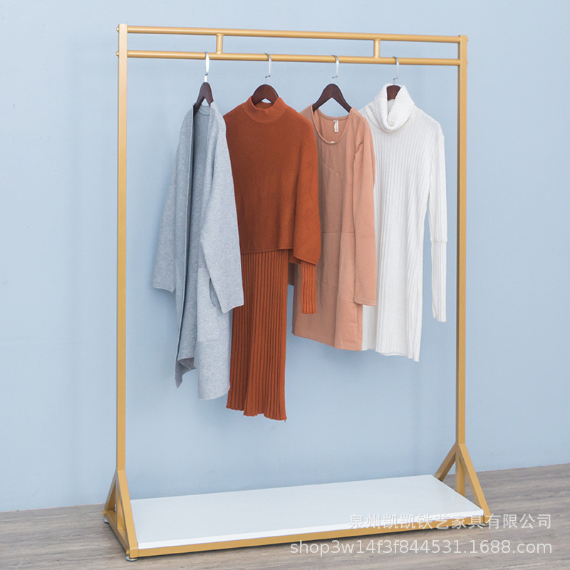 简约金色服装展示架服装店铁艺正侧挂陈列架男女装落地三角架货架