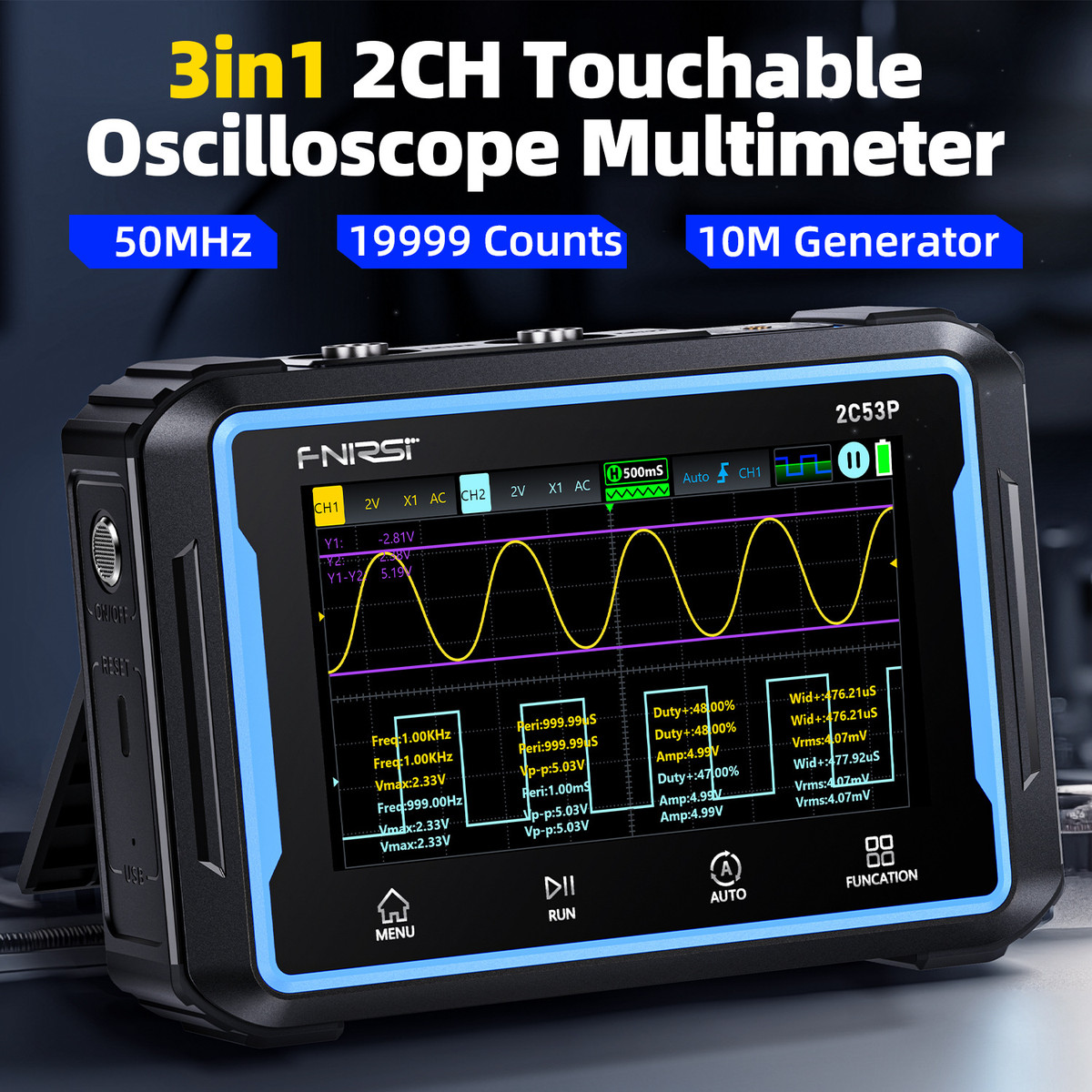 FNIRSI2C53P3in1Oscilloscope+Multimeter+SignalGenerator