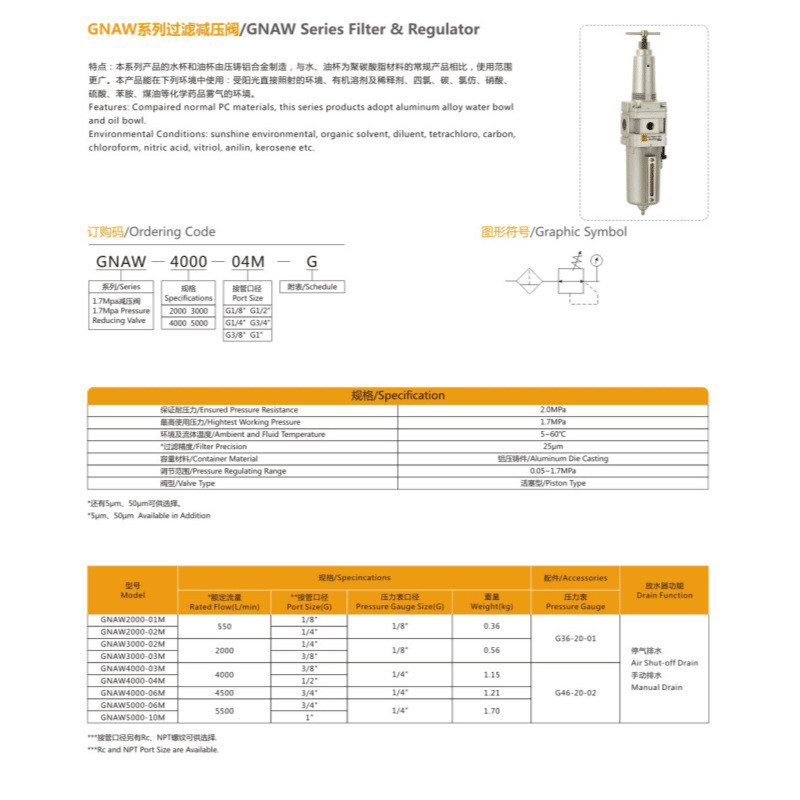热销适配smc型气源油水分离器gnaw2000300空压机机床气源处理件过