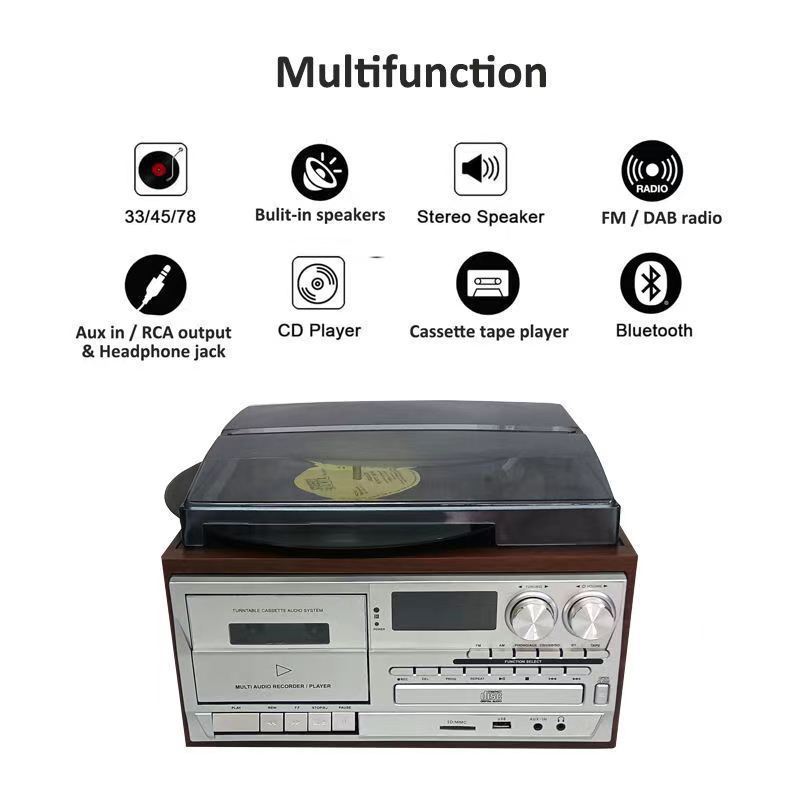经典复古多功能10合一留声机黑胶唱片CD机磁带收音机扬声器留声机