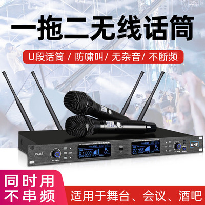 专业一拖二无线麦克风可调频KTV话筒舞台演出KTV唱歌会议K歌