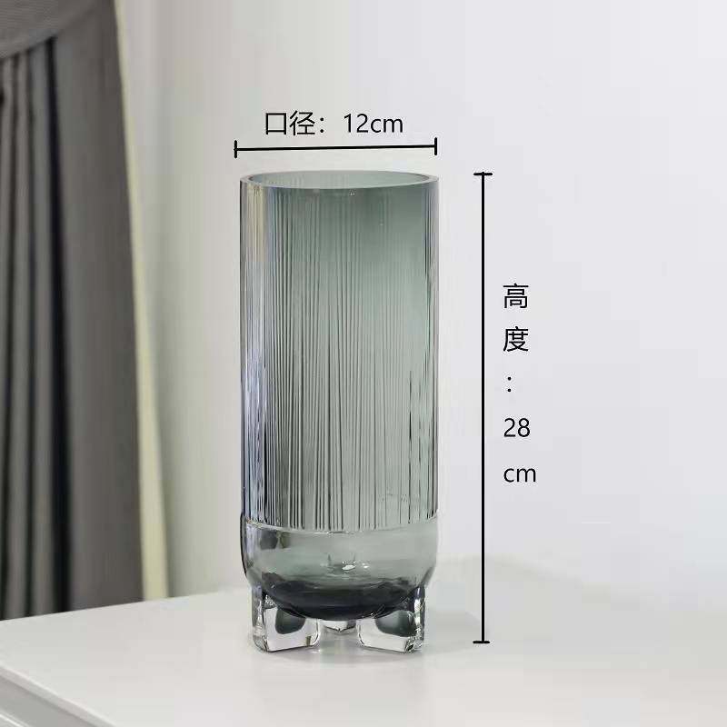 北欧竖条纹底座玻璃花瓶加厚轻奢餐桌插花瓶水培客厅装饰摆件批发,家居饰品,装饰摆件,淘宝优惠券,粉丝福利购,淘宝优惠卷
