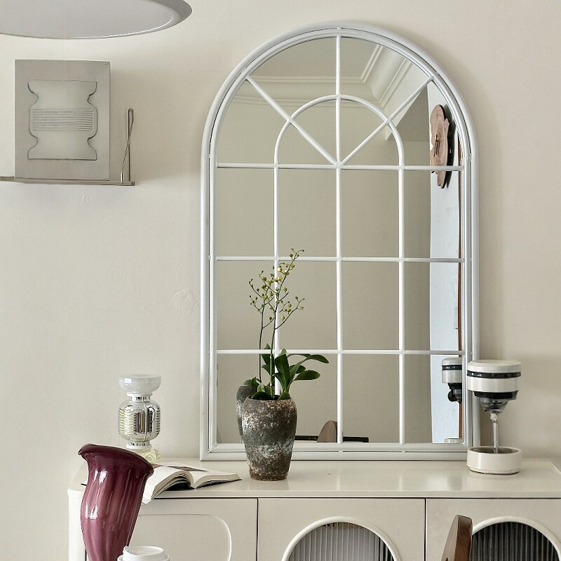 法式复古装饰镜化妆镜铁艺壁挂镜子穿衣镜客厅户外假窗户挂墙镜