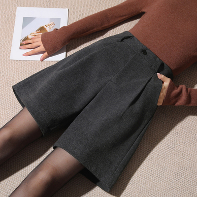 2025新款毛呢短裤女秋冬高腰靴裤