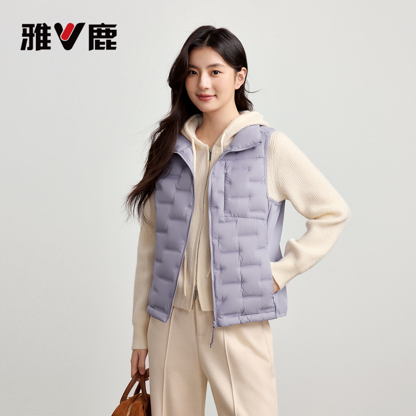 雅鹿外穿羽绒马甲女2025冬季立领短款隐形插袋运动休闲马夹背心新