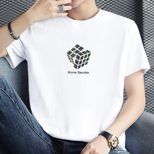 白色体恤衫 纯棉短袖 宽松全棉半袖 潮牌潮流圆领上衣服夏季 t恤男装