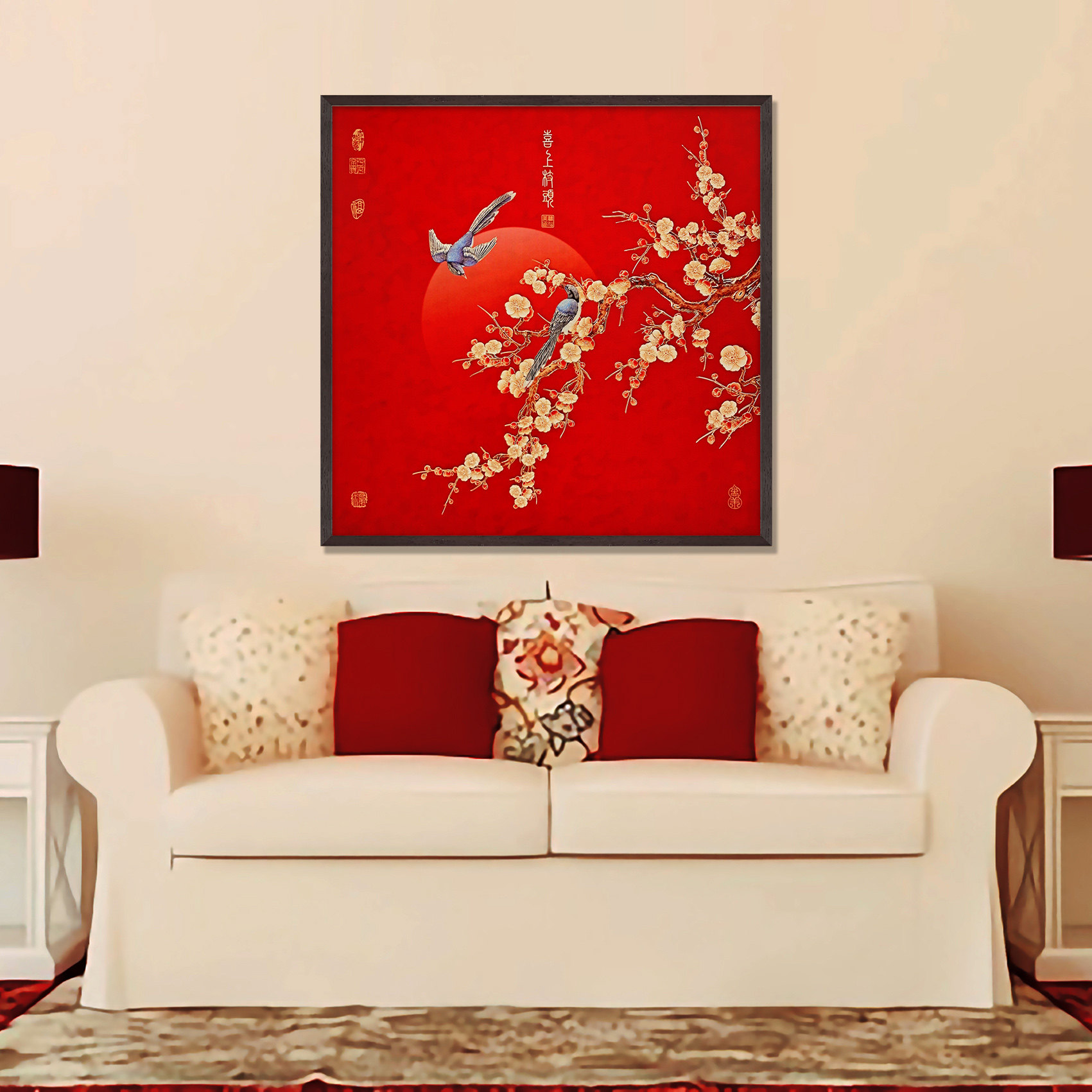 清仓喜上眉梢-铜雕画铜板画铜彩装饰画玄关画复古实木框画