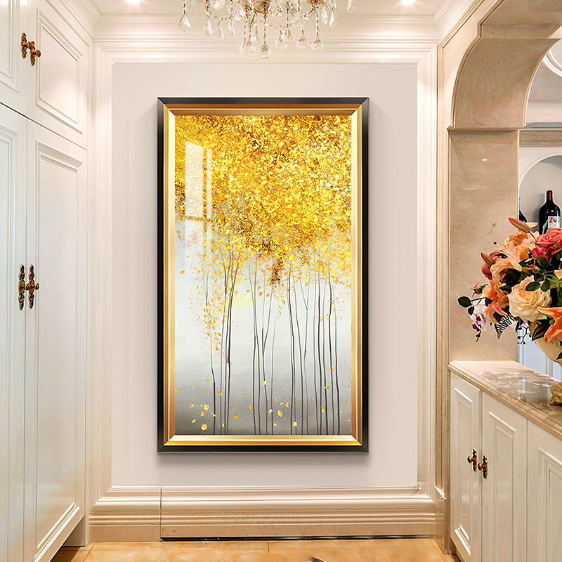 美式玄关装饰画入户走廊挂画正对门墙画复古艺术壁画轻奢黄金树图片