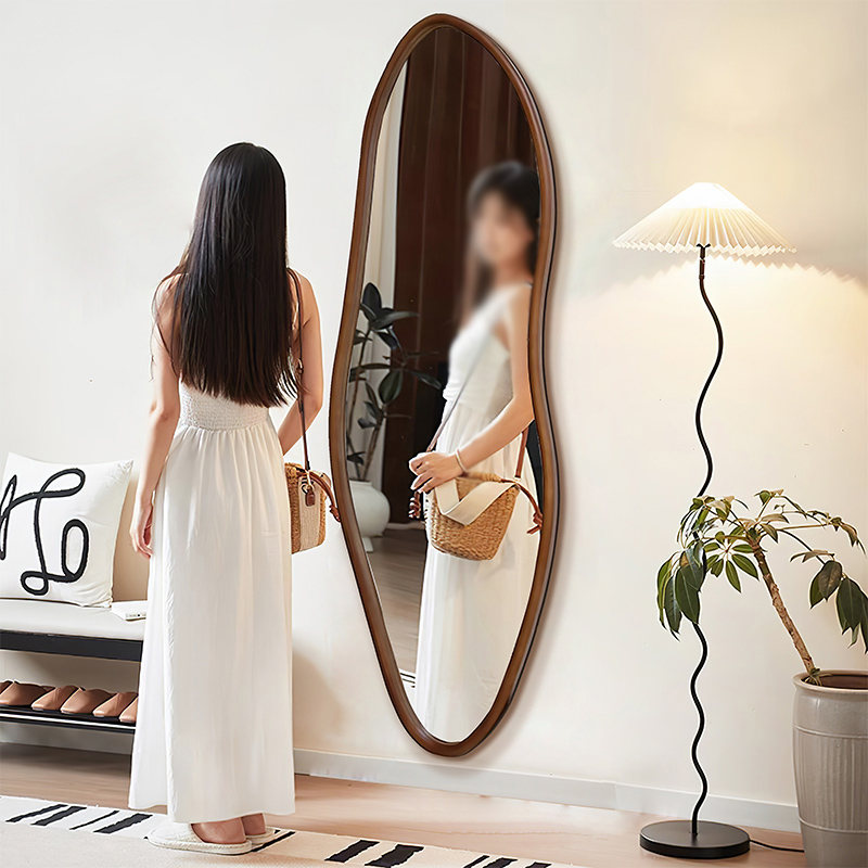 盛迪臥室中古風穿衣鏡壁掛式橡木