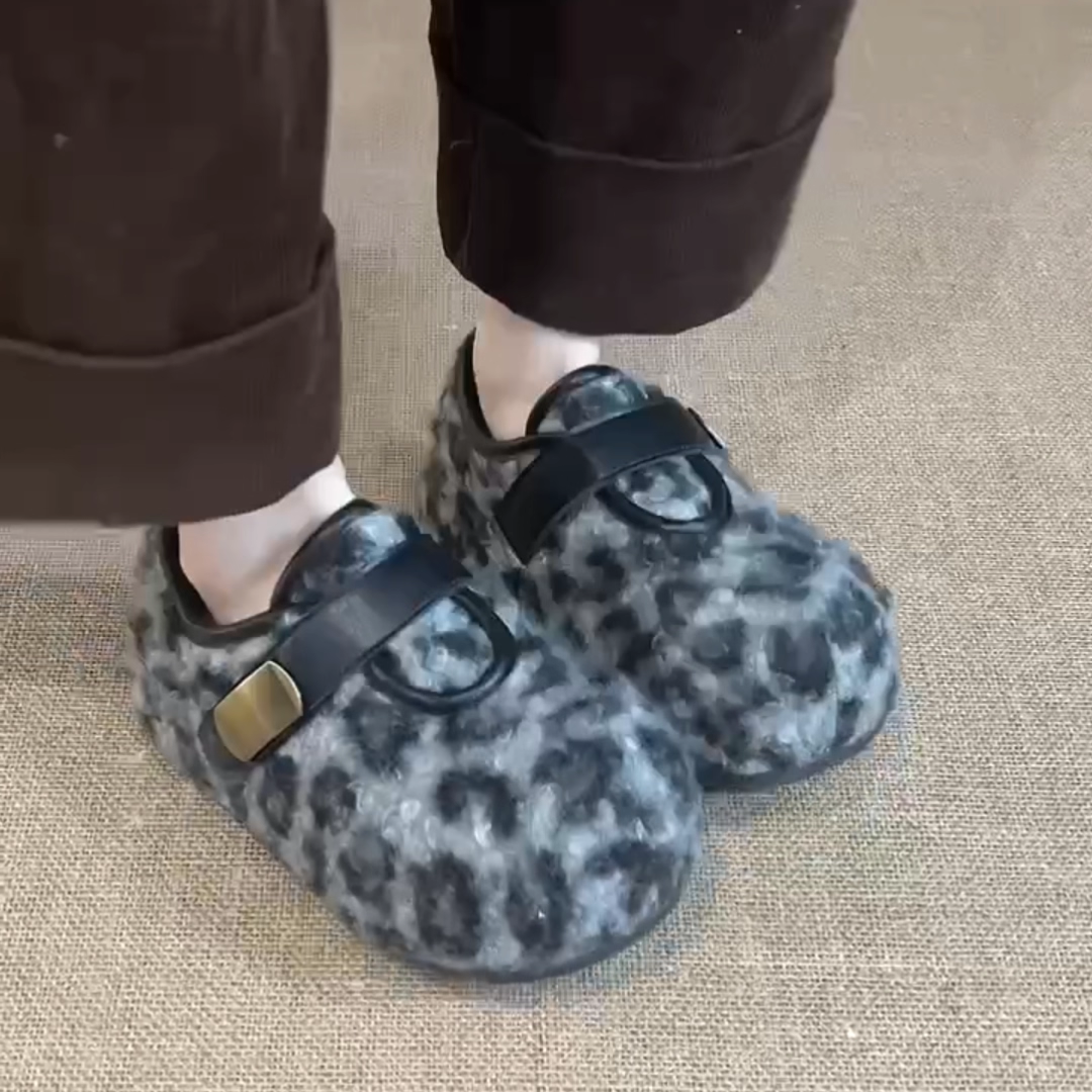 日本offcat小个子内增高豹纹毛毛勃肯鞋女款2025冬季加绒保暖懒人