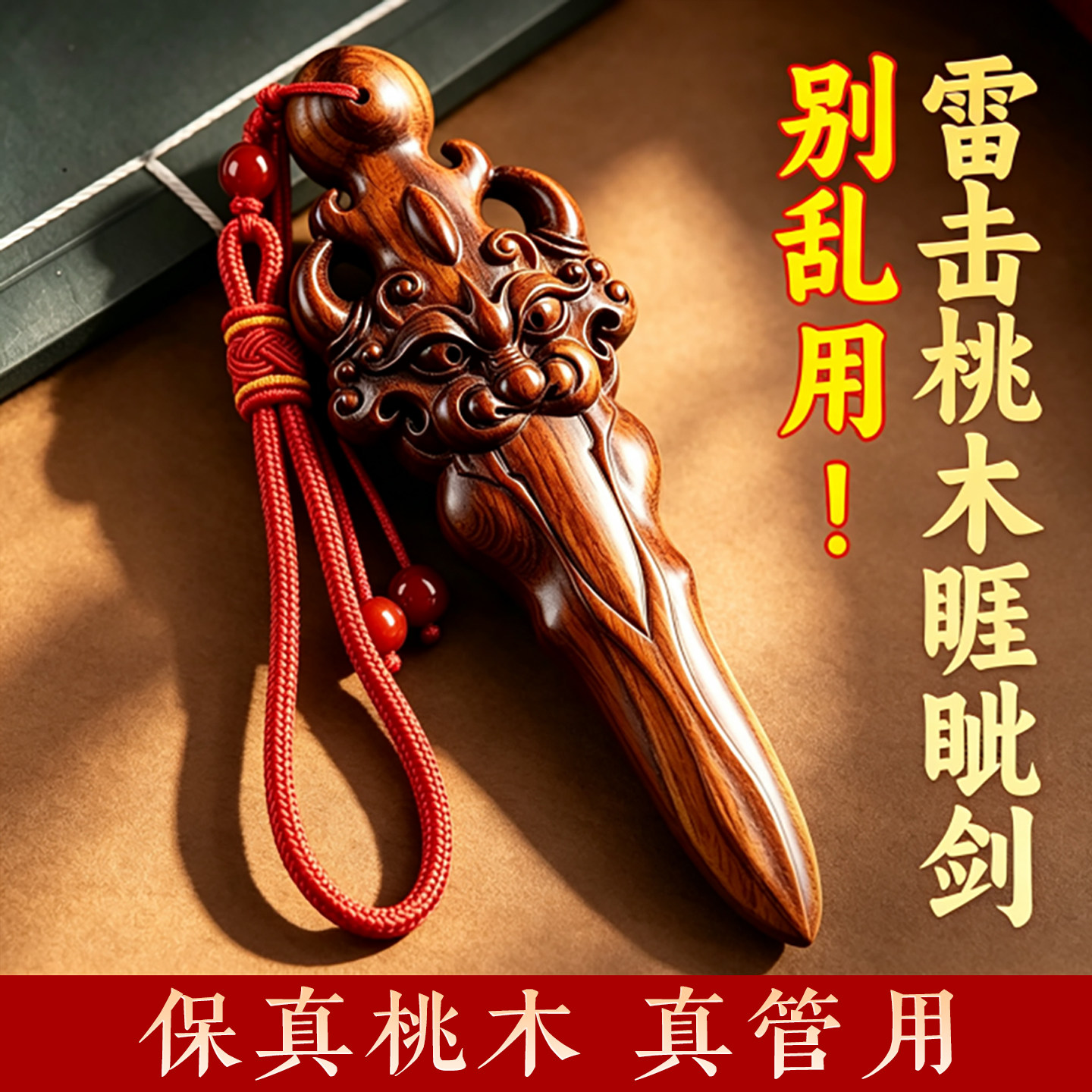 天然雷击桃木剑睚眦小挂件手把件图片