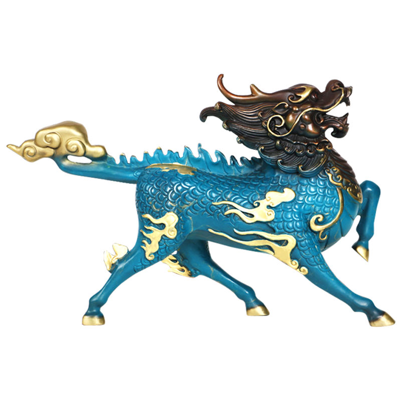 风火麒麟摆件一对财纯黄铜入户门客厅办公室入户玄关装饰开业礼品